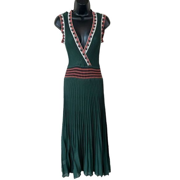 Beulah V-Neck Knit Pleated Crinkle MIDI Dress - Picture 1 of 14